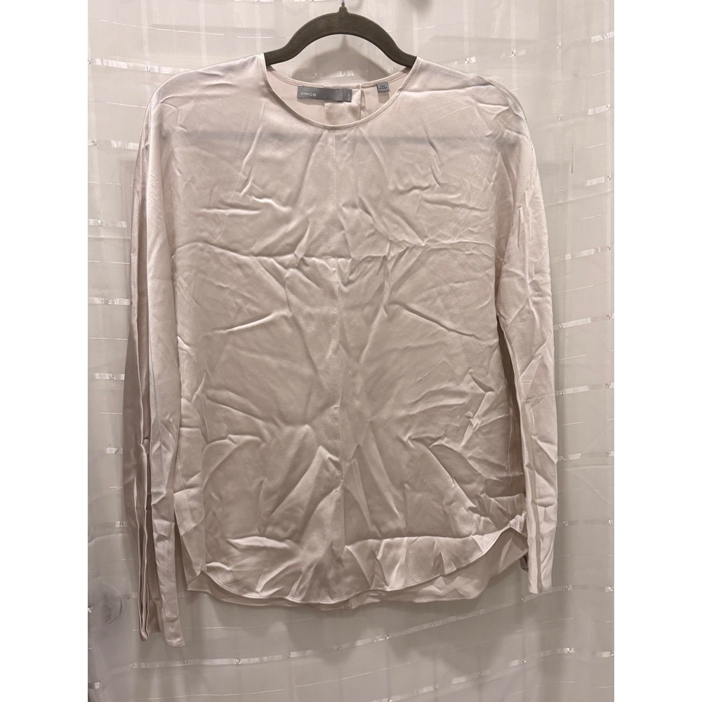 Vince Womens 100% Silk Long Sleeve Blouse Blush Pink Satin Top XS RN106730